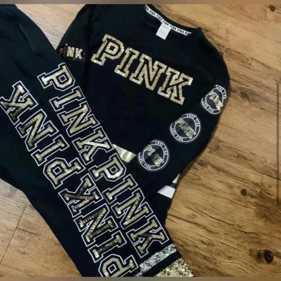 Victoria’s Secret pink Bling sweater/Joggers outfit set S/XS - Picture 4 of 10